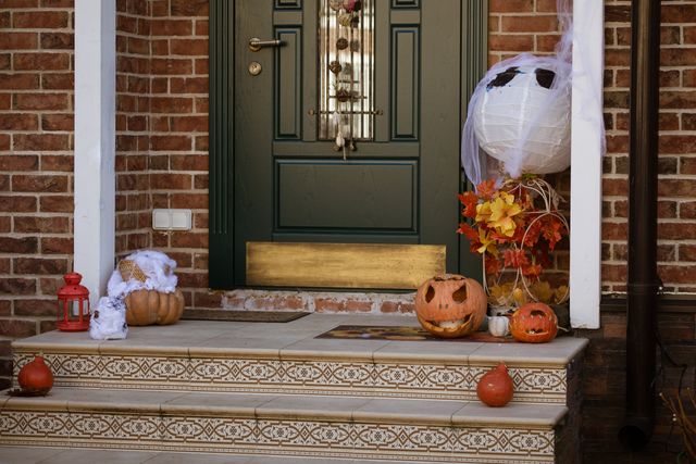 Halloween porch decoration covered entrance