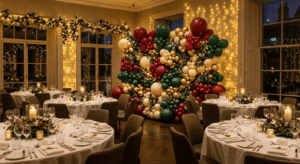 Luxury styled venue space decorated for festive celebrations and Christmas events near Bristol and Gloucester.