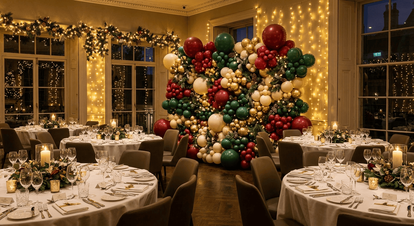 Luxury styled venue space decorated for festive celebrations and Christmas events near Bristol and Gloucester.