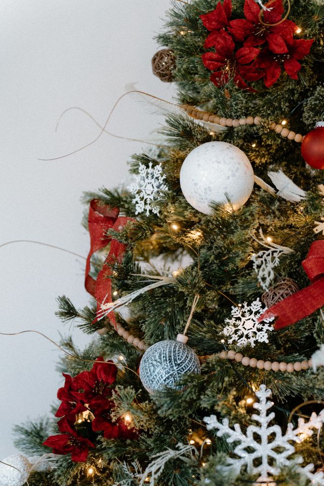 step by step order for christmas tree decorations lights ribbon and ornaments