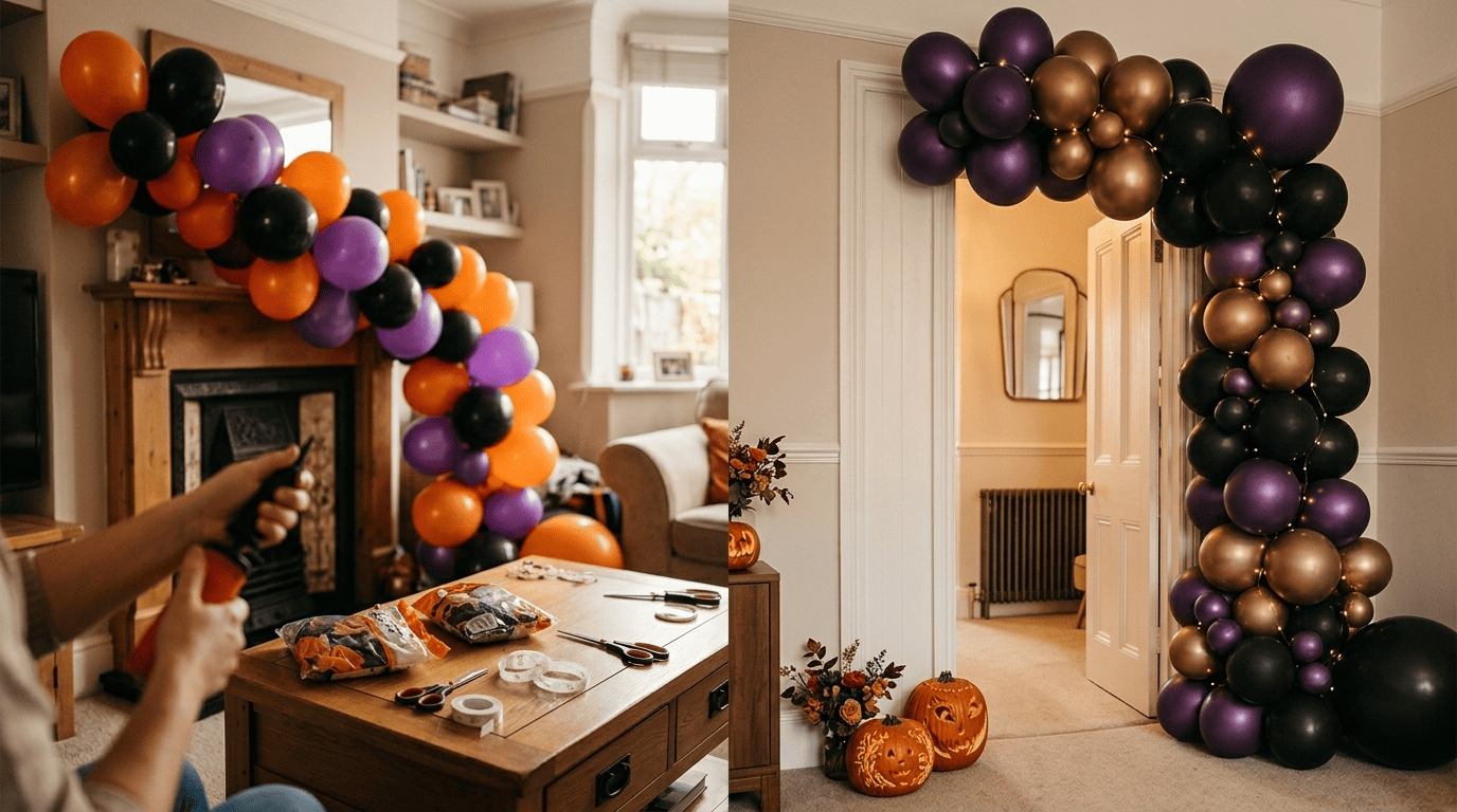 DIY versus professional Halloween balloon garland styling comparison in Bristol