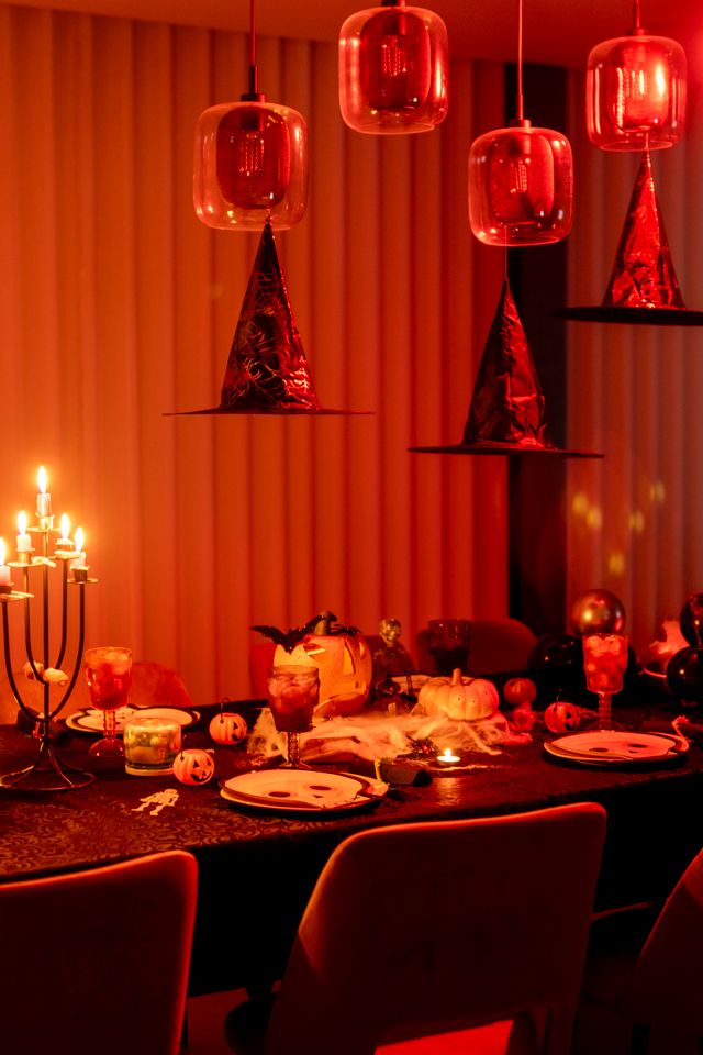 Halloween party room styled and ready in Bristol before guests arrive