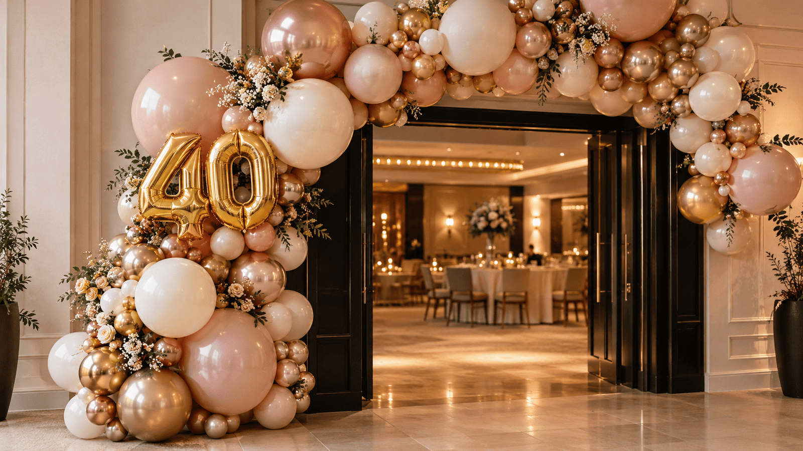 Gold and rose gold balloon garland for a 40th birthday party in Bristol